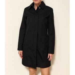 Black Quilted Lined Jacket trench coat button & zip up nylon water resistant SM